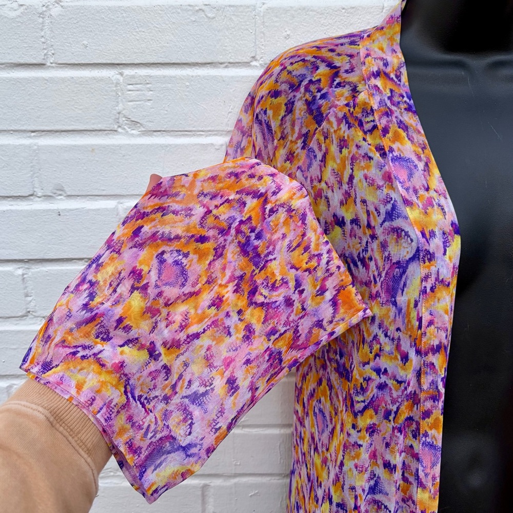 Savage X Fenty Cyber Cat Long Sheer Robe in Purple/Orange Print, SZ XS NWOT 🐱 - Picture 9 of 12